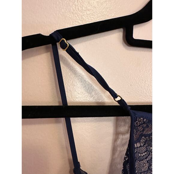 Victoria's Secret Navy Blue Satin Lace Slip Nightie Lingerie Nightgown Large - Picture 8 of 12